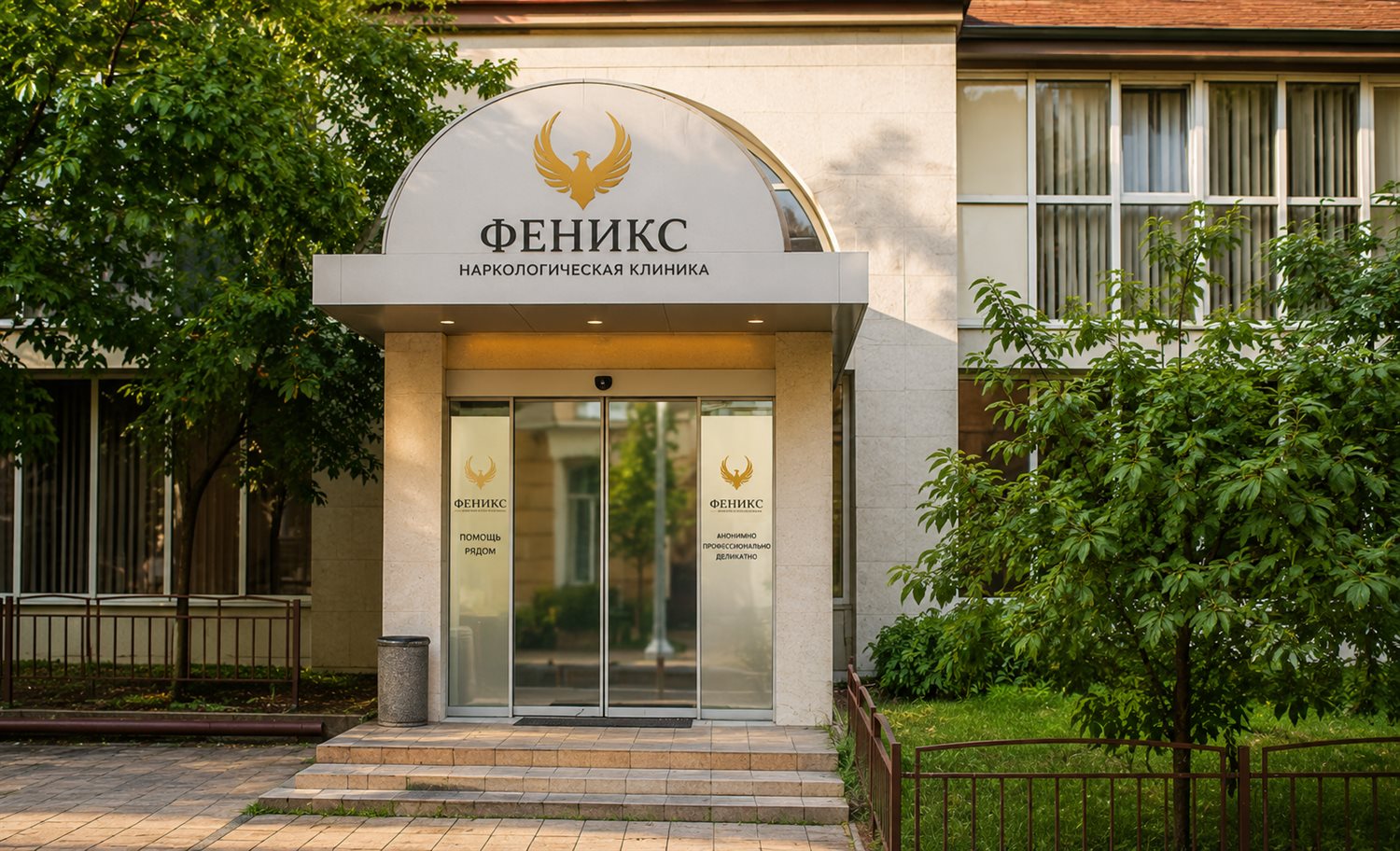 Вход в наркологическую клинику «Феникс» в Заполярном